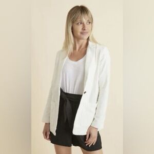 Marine Layer Huntington blazer jacket ivory pinstripe cotton medium